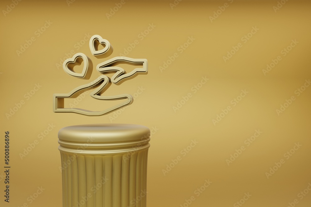 Poster beautiful illustrations golden hands with hearts symbol icons on a golden column and wonderful backg