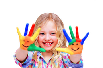child with painted hands