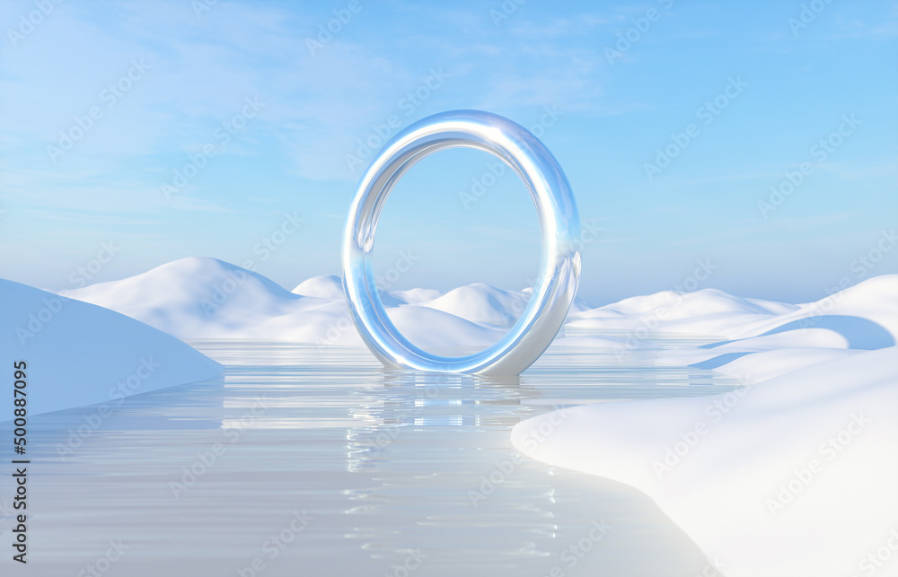 Poster abstract winter landscape scene background. surreal scene. 3d rendering.