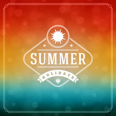 Summer holidays typography label design on grunge textured paper background. Vector illustration good for posters or flyers.