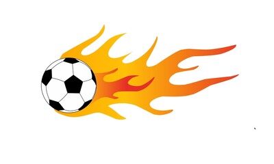 Fototapeta premium Illustration of fireball with flame and copy space area. Black and white ball with red and orange fire