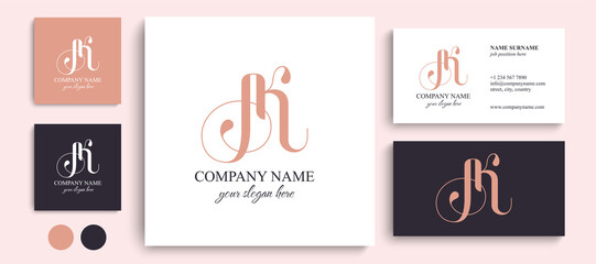 AK letter monogram. Elegant luxury KA logo. Calligraphic style. Vector design. Luxurious linear creative monogram.