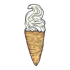 Isolated vector illustration of ice cream in a waffle cup. Dessert as a blank for the designer, logo, icon, menu