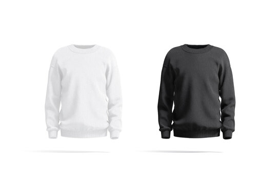 Blank black and white knitted sweater mockup, front view