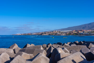 Views from the marina of the Costa de Adeje in the south of Tenerife, Canary Islands