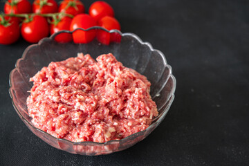 minced meat fresh beef, pork meal food on the table copy space food background rustic 