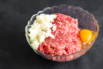 minced meat fresh beef, pork meal food on the table copy space food background rustic 
