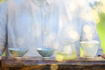 large leaf Chinese tea in a teapot, infusion