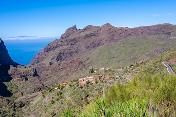 View from above of the mountain municipality of Masca in the north of Tenerife, Canary Islands
