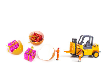 egg with miniature isolated on white background.