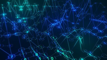 3D rendering. Infographics binary numbers tunnel. Technology Network Data Connection, Digital Data Network, Cyber Security Concept. Plexus motion background