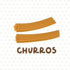 Logo for churros or churreria. Spanish traditional pastries. Vector illustration for design and handwritten text.