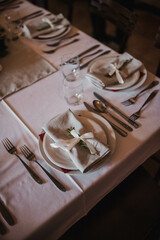 Decoration for special occasions. Beautiful table decoration with flowers. Rustic decoration. Wedding decoration.