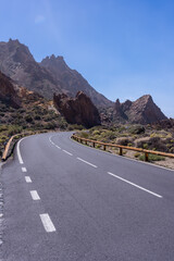 Road next to the viewpoint of Zapato de La Reina in the Teide Natural Park in Tenerife, Canary Islands