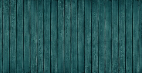 Dark teal painted shabby wooden board wide texture. Wood plank widescreen wallpaper. Large abstract...