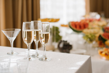 Glasses of champagne for a welcome drink at a party or wedding