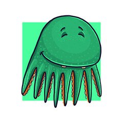 Funny octopus, emoji, hug, cartoon, character, underwater life. Vector illustration for design