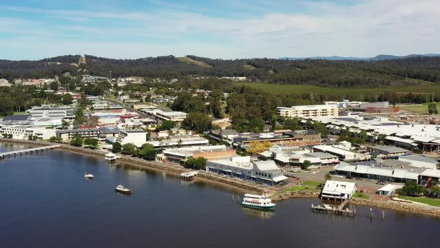 Waterfront Of Batemans Bay Town On South Coast In Australia – Aerial 4k.
