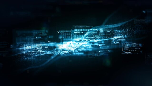 Digital Cyberspace with Particles and Digital Data Network Connections. High Speed Connection and Big Data Analysis, Technology Digital Matrix Abstract Background Concept. Looped design 4k.