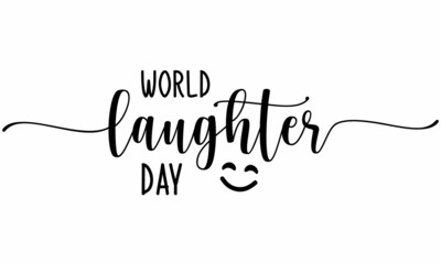 World Laughter Day phrase modern ink brush continuous one line calligraphy with white background