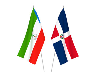 National fabric flags of Dominican Republic and Republic of Equatorial Guinea isolated on white background. 3d rendering illustration.