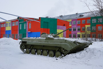 tank in the snow