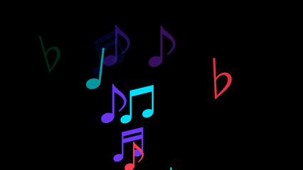 Colorful Musical Notes  on Black Background