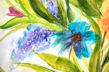 Fototapeta na wymiar Watercolor flower painting. Floral background. Watercolor floral background. Greeting card. Wedding invitation template. Floral card. Spring flowers.