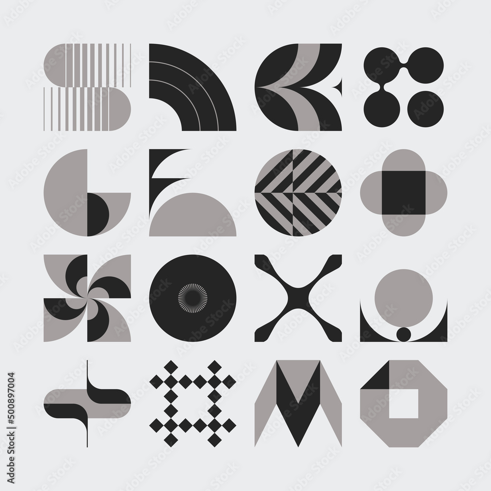 Aufkleber logo modernism aesthetics vector abstract shapes collection made with minimalist geometric forms and