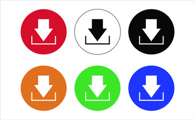 Download button flat vector icon set. install symbol colorful with white background. Download icon with arrow. Upload button. Load symbol. Modern, simple flat vector illustration Eps8