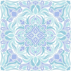 Floral symmetrical pattern, tiles in blue and lilac tones