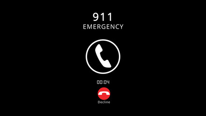 911 Emergency Incoming Call Screen with Accept and Decline Option on Black Background
