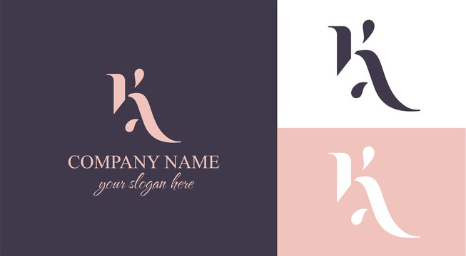 AK, K letter monogram. Elegant luxury KA logo. Calligraphic style. Vector design. Luxurious linear creative monogram.