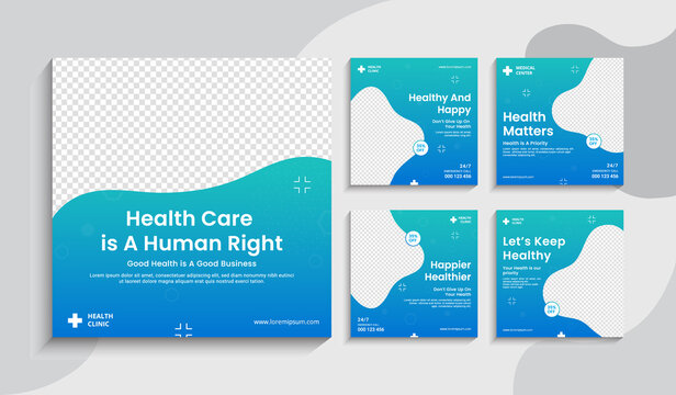 Medical health clinic template for social media post vector template. Medical social media post template. Medical social media banner or square social media post banner.