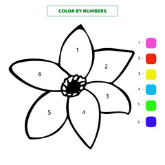Color hand drawn cute single doodle flower by numbers. Vector illustration.