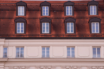 Munich, Germany - December 19 2021: Street view of the facade of the building in Munich downtown on Winter day.