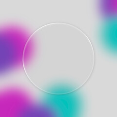 Gradient blur abstract composition with circle glassmorphism. Creative futuristic colorful idea with copy space. Minimal bold poster concept with purple mint colors.