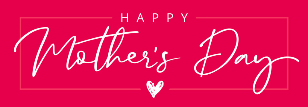 Happy Mothers Day elegant calligraphy. Vector text and heart in frame on pink background for Mother's Day. Best mom ever greeting card