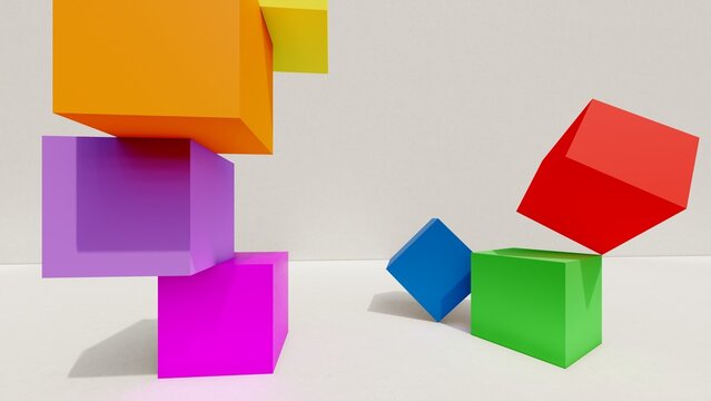 Geometric pattern background multicolor toy cubes 3d render