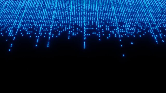 Matrix style background with code rain. Falling random numbers with space for your info or text. 3D rendering 