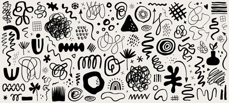 Abstract doodle elements for print, poster, logo, pattern design. Modern vector shapes set.