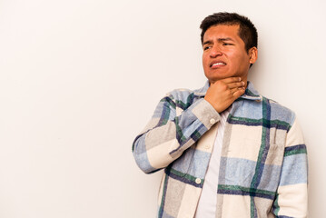 Young hispanic man isolated on white background touching back of head, thinking and making a choice.