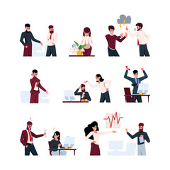 Fototapeta na wymiar Angry business people. Conflict stressed conversation on workplace negative office communication garish vector colored persons