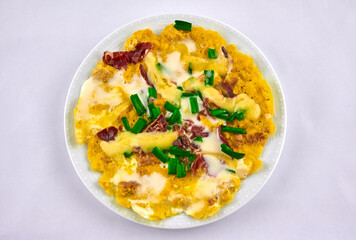 Homemade omelete with ham and cheese