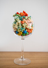 Popcorn and M&M in glass
