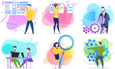 People dealing with website development, maintenance, advertising. Employees work in marketing, promotion, technical support. Creation of business strategy, financial plan, webpage design concept