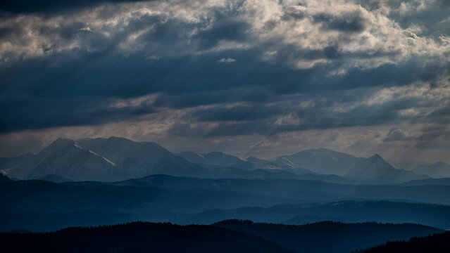 The Tatra Mountains seen from the Pieniny National Park, Slovakia.