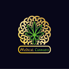 Logo design for medical cannabis. Illustration of a logo design for medical cannabis on a dark background