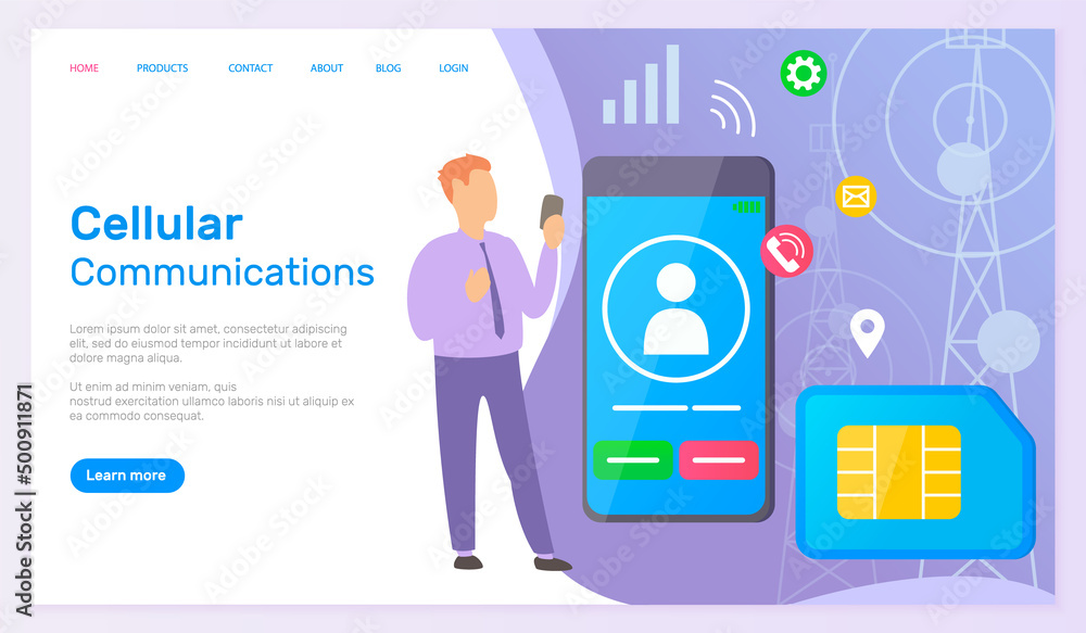 Poster cellular communication webpage concept of world global intercommunication with long distance. mobile