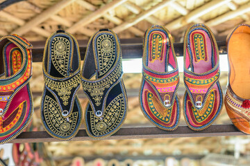 Traditonal colorful Shoes on display at Dilli Haat, New Delhi